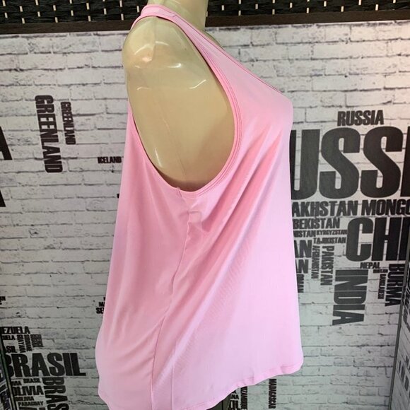 Bebe L Pink Logo Down Side Scoop Neck Tank Top - Picture 6 of 6
